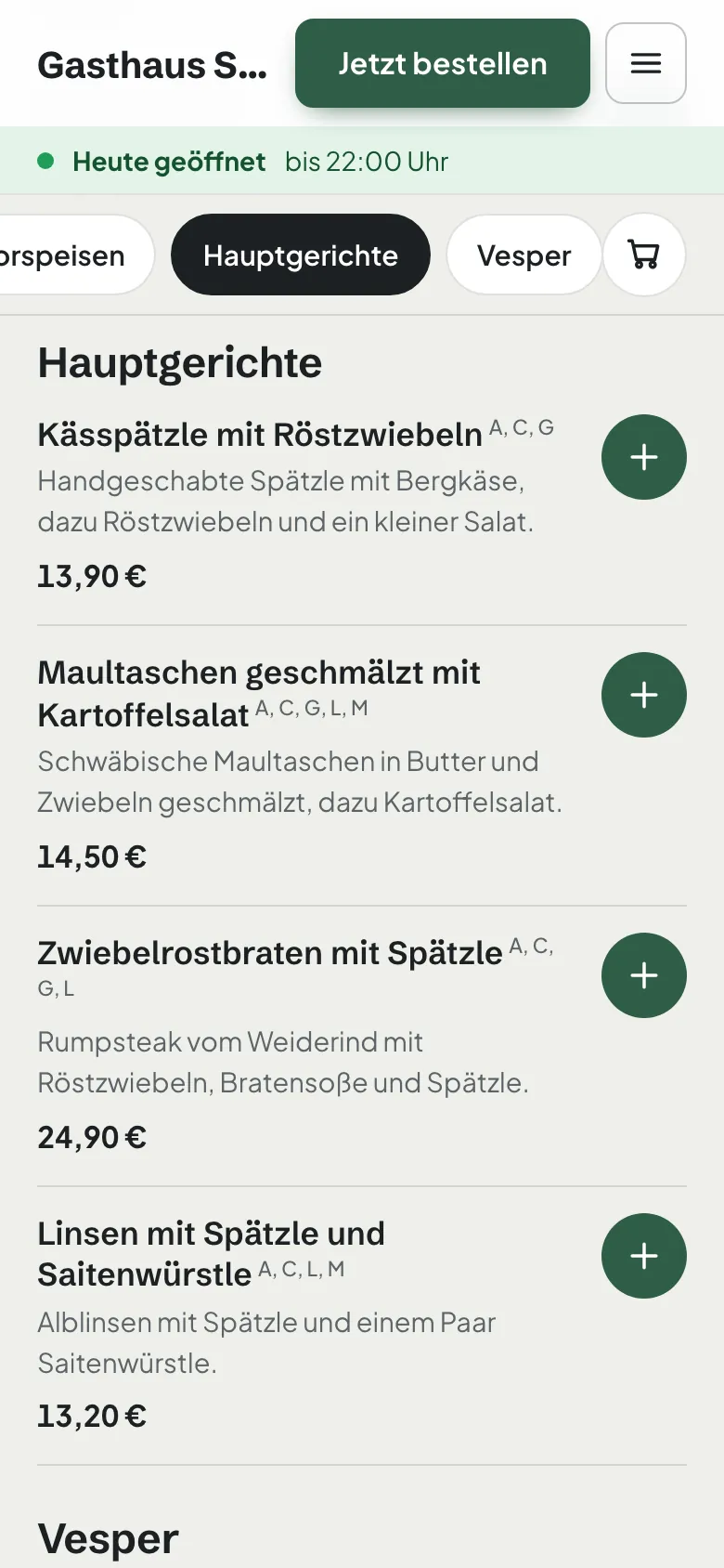 QR-Speisekarte am Handy, Kässpätzle zu 13,90 €